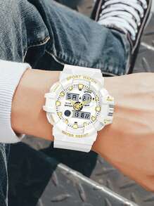SANDA High-End Luxury Men's Watches Military Multifunctional Outdoor Sports Luminous Waterproof Electronic Wristwatch Dual Display Large Dial Design Calendar Week Alarm Clock 12/24 Hour Stopwatch Perfect Gift For Family And Friends