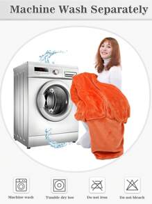 1 Pcs Wearable Blanket Sweatshirt Gifts For Women And Men, Warm And Cozy Giant Blanket Hoodie, Thick Flannel Blanket With Sleeves And Giant Pocket - 橘色 - 查看 6