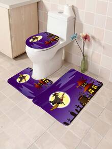 1 件/4 件万圣节多功能浴室装饰套装：防水浴帘（带 12 个挂钩）、浴室防滑垫、U 型地垫、圆形马桶座套，适用于整个浴室场景 - 彩色 - 查看 7