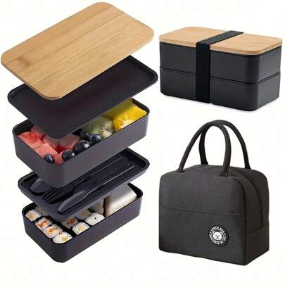 一套带保温袋的便当盒、可堆叠午餐盒、便携食品容器、零食盒、带餐具的午餐盒（勺子、叉子）、适合返校学生和办公室工作人员的午餐盒促销