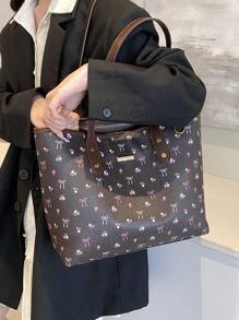 Nuevo bolso de hombro grande de moda clásica de un solo color PU de gran capacidad, diseño decorativo de estampado floral de estilo dulce vacaciones, cartera elegante de mujer, bolso para ir al trabajo, adecuado para viajes, compras, ir al trabajo y fiestas, y para el inicio de la temporada escolar.