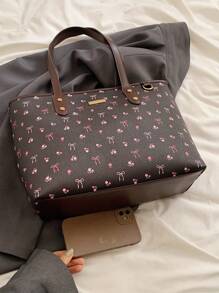 Nuevo bolso de hombro grande de moda clásica de un solo color PU de gran capacidad, diseño decorativo de estampado floral de estilo dulce vacaciones, cartera elegante de mujer, bolso para ir al trabajo, adecuado para viajes, compras, ir al trabajo y fiestas, y para el inicio de la temporada escolar.