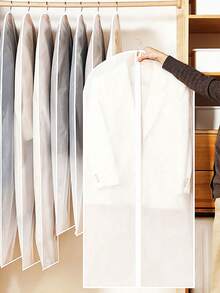 1 件半透明衣服防尘罩现代防尘布单衣袋西装罩收纳袋衣柜防尘罩大衣透明衣服罩服装防尘袋带拉链家用加厚拉链西装罩防水衣服罩 - 白色 - 查看 8