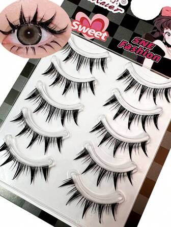 NEW 5Pairs Manga Eye Transparent Stem A- Shaped Pointed Little Devil Eyelashes Naturally Curled Cosplay False Eyelashes Extension Manga Eye Makeup Simulation Lashes Strip Lashes,Lashes,Eyelashes,Fake Lashes