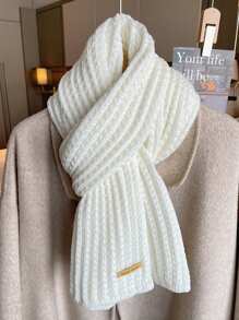 1pc Knitted Scarf, Unisex Thick Warm Casual Shawl, Fashionable High-End Feel For Autumn/Winter, Random Logo
