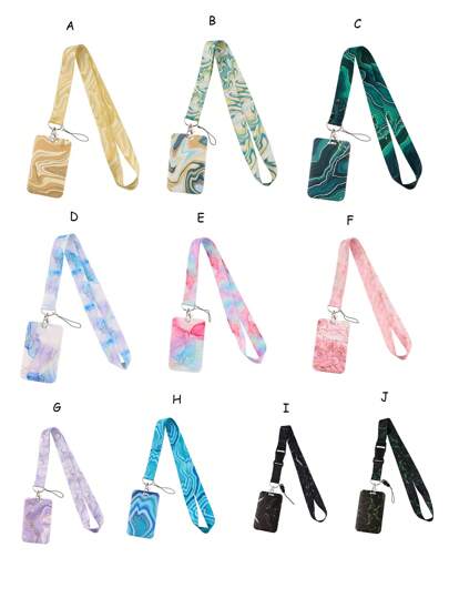 Marble Pattern Phone Lanyard Card Case, Polyester Strap For Bus/ID Card, Gifts For Couples, Festivals Back To School