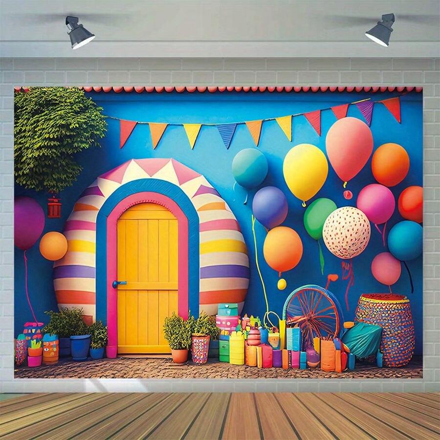 1 pieza Telón de fondo de fotografía para Cumpleaños Feliz, decoración de fiesta de cumpleaños con globos de arcoíris de dibujos animados, utilería para estudio fotográfico y retratos