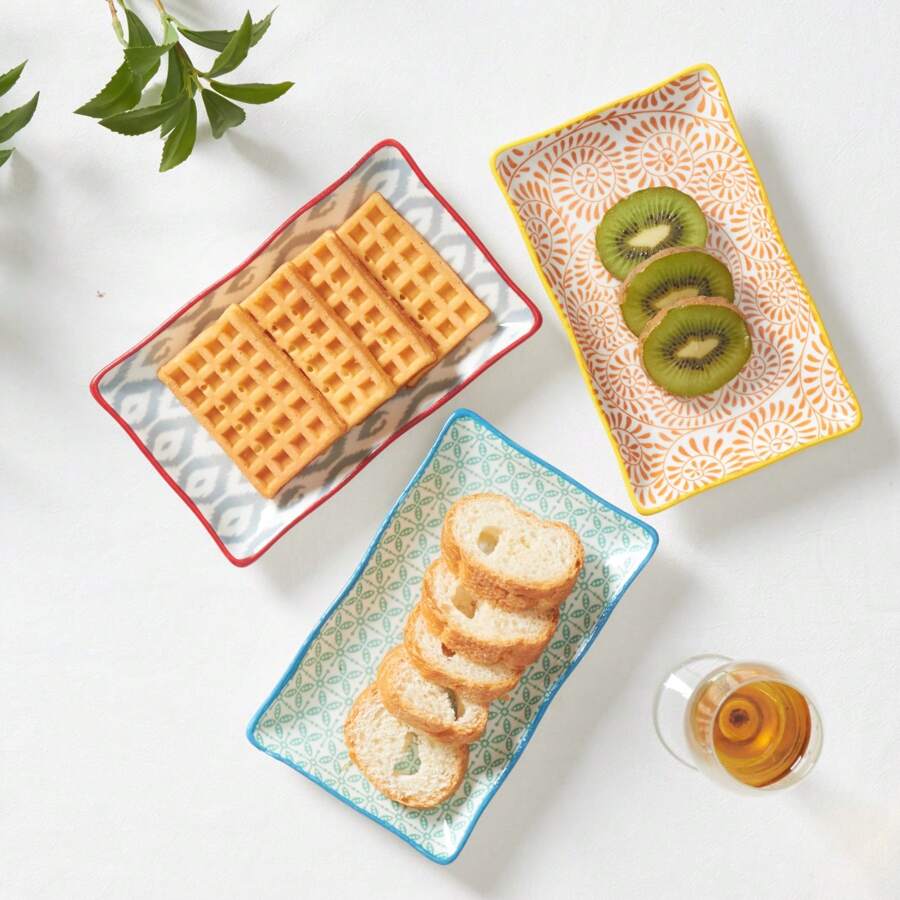 Colorful Rectangular Plates, Set Of 67.5 In Ceramic Salad Plates For