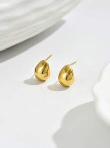 1pair Fashionable Hollow Smooth Water Drop Stainless Steel Stud Earrings, Classic Simple Commuting Evergreen Jewelry For Women - Yellow Gold - View 6