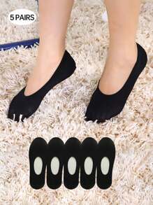 5pairs/Pack Women's Black Invisible Socks With High Elasticity, Thin Mesh, Silicone Anti-Slip And Glossy Finish - Black - View 1