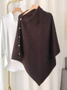 1 件女士秋冬新款针织百搭保暖纯色斗篷披肩多功能纽扣格子围巾 - 款式A - 查看 16
