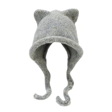 冬季女士针织帽 全新 10 色 中性纯色 女士保暖针织帽 腈纶女式骷髅帽 配长款猫耳套头帽 圣诞节 - 彩色的 - 查看 6