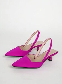 Fuchsia Lycra Material Casual Wear, Women's Fashion Pointed Toe Elastic Band Backstrap Thin Heel Comfortable Flats - Hot Pink - View 5