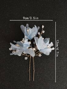 1pc Elegant Butterfly Petal Design Faux Pearl Hairpin, Bride Hair Accessories For Wedding & Formal Event Valentine's Day Accessories - Blue - View 4