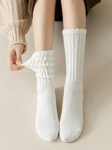 6 pares de calcetines largos para mujer de unicolor/calcetines tipo "slouch", de puño holgado, cómodos y transpirables, aptos para el Día de la Madre, pantuflas, zapatillas deportivas, zapatos de lona, uso diario