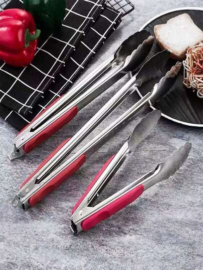 1/2 件不锈钢食物夹，耐热自助餐沙拉面包烧烤夹，厨房烹饪和烧烤牛排夹