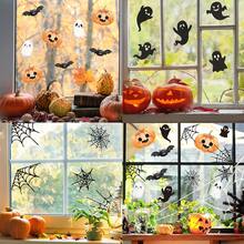 2pcs Halloween Pumpkin & Spider Web Decoration Stickers, Suitable For Smooth Surfaces Like Windows, Walls, Etc. - Multicolor - View 1