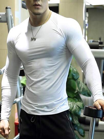 压缩健身长袖衬衫 男友款 男士 肌肉型运动服 防臭防晒衣 运动