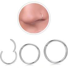 18g 防过敏 316L 不锈钢铰链鼻环，适合女性和男性，鼻钉，软骨环，雏菊耳环，耳环，开瓶器 - 银色 - 如圖所示 - 查看 7