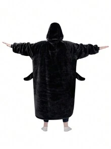 Shark Hoodie Blanket For Adult, Shark Wearable Blanket Hoodie Gifts For Women Men, Funny Blanket With Sleeves Is Funny Gift, Hooded Blanket Shark Gifts - 黑色 - 查看 2