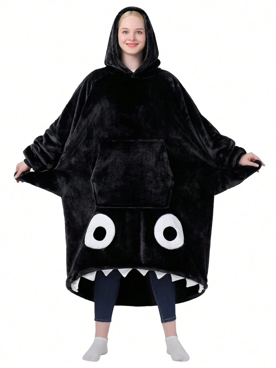 Shark Hoodie Blanket For Adult, Shark Wearable Blanket Hoodie Gifts For Women Men, Funny Blanket With Sleeves Is Funny Gift, Hooded Blanket Shark Gifts - 黑色 - 查看 1