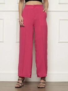 Women's Wide Leg Pants High Waist Does Not Wrinkle With Pockets Pantalona Tailoring - 玫紅色 - 查看 3