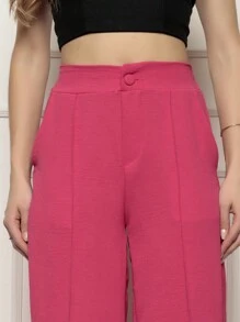 Women's Wide Leg Pants High Waist Does Not Wrinkle With Pockets Pantalona Tailoring - 玫紅色 - 查看 2