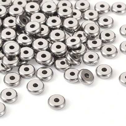 100pcs 4/5/6mm Silver Stainless Steel Smooth Round Flat Spacer Beads With Hole For DIY Bracelet Necklace Earring Jewelry Making Accessories