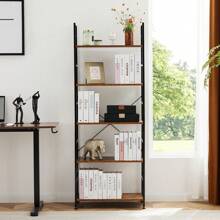 OLIXIS 5 Tier Bookcase, Tall Bookshelf Modern Book Case, Book Shelf For Books, Garage Kit, CDs, Movies, Industrial Corner Storage Organizer For Home Bedroom Office Kitchen, Rust Brown - 棕色 - 查看 8