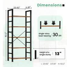 OLIXIS 5 Tier Bookcase, Tall Bookshelf Modern Book Case, Book Shelf For Books, Garage Kit, CDs, Movies, Industrial Corner Storage Organizer For Home Bedroom Office Kitchen, Rust Brown - 棕色 - 查看 3