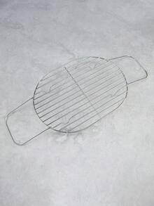 1pc Stainless Steel Fish Steaming Rack, Oval Shaped Dual-Tier Steamer Basket For Air Fryer - White - View 3