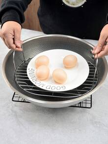 1pc Stainless Steel Fish Steaming Rack, Oval Shaped Dual-Tier Steamer Basket For Air Fryer - White - View 6