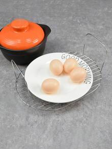 1pc Stainless Steel Fish Steaming Rack, Oval Shaped Dual-Tier Steamer Basket For Air Fryer - White - View 4