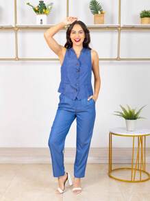 Pantalon Dama  recto con bolsillos .