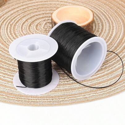 0.8 毫米黑色弹力绳，10 米/50 米弹性涤纶线手链绳珠线绳弹性线适用于粘土珠手链项链珠宝钥匙扣制作接发
