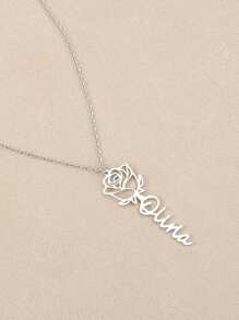 1PC Rose English Name Pendant Customized Text European And American Fashion Women's Stainless Steel Necklace And Earring 18k Gold Plated Stainless Steel Rose, Valentine's Day Gift,Chic Autumn,Jewelry & Watches,Customized Fashion Engraved Necklaces