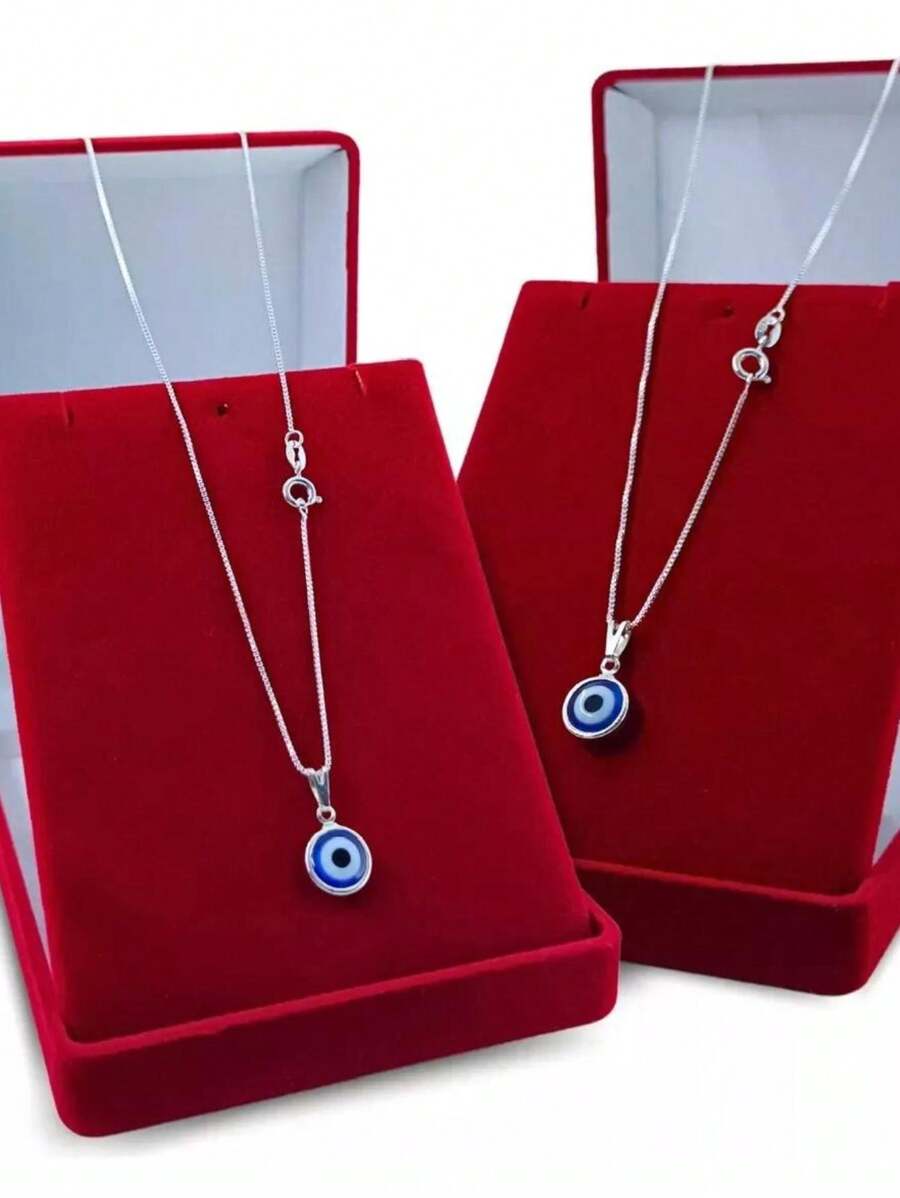 Greek Eye Necklace 925 Silver Legitimate Blue Pendant Choker For Women 45cm Pure Solid Venetian - 銀色 - 查看 1