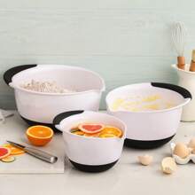 3-Piece Mixing Bowl Set,Plastic Nesting Bowls For Baking Cooking And Prepping,Stackable Design,Plastic,Christmas - White - View 6