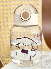 1 pièce Tasse d'eau en plastique avec couvercle aléatoire, résistante à la chaleur, d'été, avec paille, portable, style japonais, mignonne, grande capacité pour les filles et les étudiants