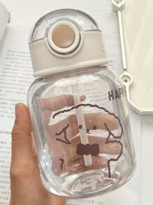 1 pièce Tasse d'eau en plastique avec couvercle aléatoire, résistante à la chaleur, d'été, avec paille, portable, style japonais, mignonne, grande capacité pour les filles et les étudiants