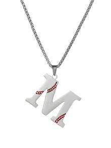 1 件时尚运动街头风格青少年银色不锈钢滴油 26 字母吊坠项链，首字母名字项链，适合青少年男孩的理想夏季配饰礼物，生日礼物 - 銀色 - 查看 5