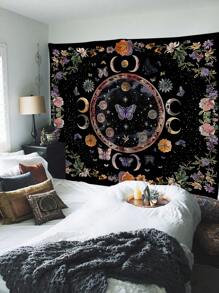 1pc Floral, Crescent Moon, Moon, And Butterfly Pattern Polyester Decorative Wall Hanging Tapestry, Modern Style Suitable For Living Room And Bedroom, Flag For Room, Room Decor, Tapestri, Wall Art ,Room Stuffs, Flags For Room, Home Decor, Wall Tapestry