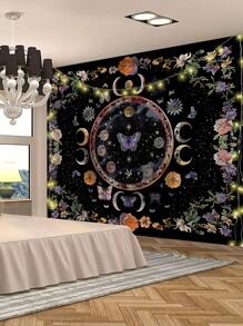 1pc Floral, Crescent Moon, Moon, And Butterfly Pattern Polyester Decorative Wall Hanging Tapestry, Modern Style Suitable For Living Room And Bedroom, Flag For Room, Room Decor, Tapestri, Wall Art ,Room Stuffs, Flags For Room, Home Decor, Wall Tapestry
