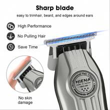 HIENA 4pcs Black Cordless Hair Clipper Men's Beauty Set, With Hair Cutting, Shaving, Trimming Nose Hair, USB Charging, Portable Bag Design, It Is The Best Gift For Him