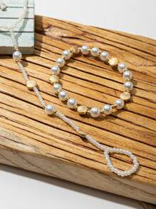 2件套波西米亚海滩度假风人造珍珠贝壳蝴蝶结串珠脚链套装（女士） - 彩色 - 查看 9