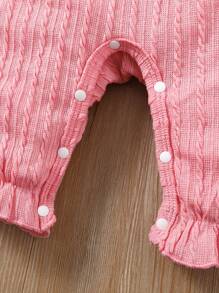 Baby Girl's Ditsy Floral Jumpsuit With Detachable Bib And Headband, Autumn - Pink - View 6