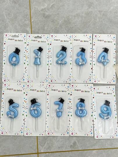 1 件蓝色西装和黑色帽子蛋糕装饰蜡烛，0-9 数字，适用于生日周年纪念派对、圣诞节