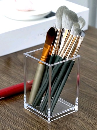 1 件透明多功能眉笔架、化妆品收纳盒、化妆刷架、口红收纳盒、笔筒、化妆工具收纳盒、梳妆台、浴室、办公室、桌面多隔层收纳盒