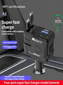 1 bộ sạc ô tô theo chủ đề Mecha có cáp thu vào, sạc nhanh bật lửa [Được chứng nhận MFI] - Một cỡ - Xem 3