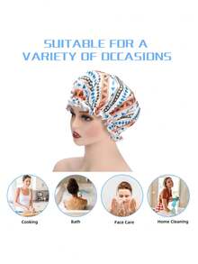 4PCS Boho Patterned Waterproof Shower Cap - Double Layer Fabric For Bathing, Cooking, Facial Treatment, Home Cleaning, Suitable For All Head Types, Providing All-Round Protection. - Multicolor - View 7